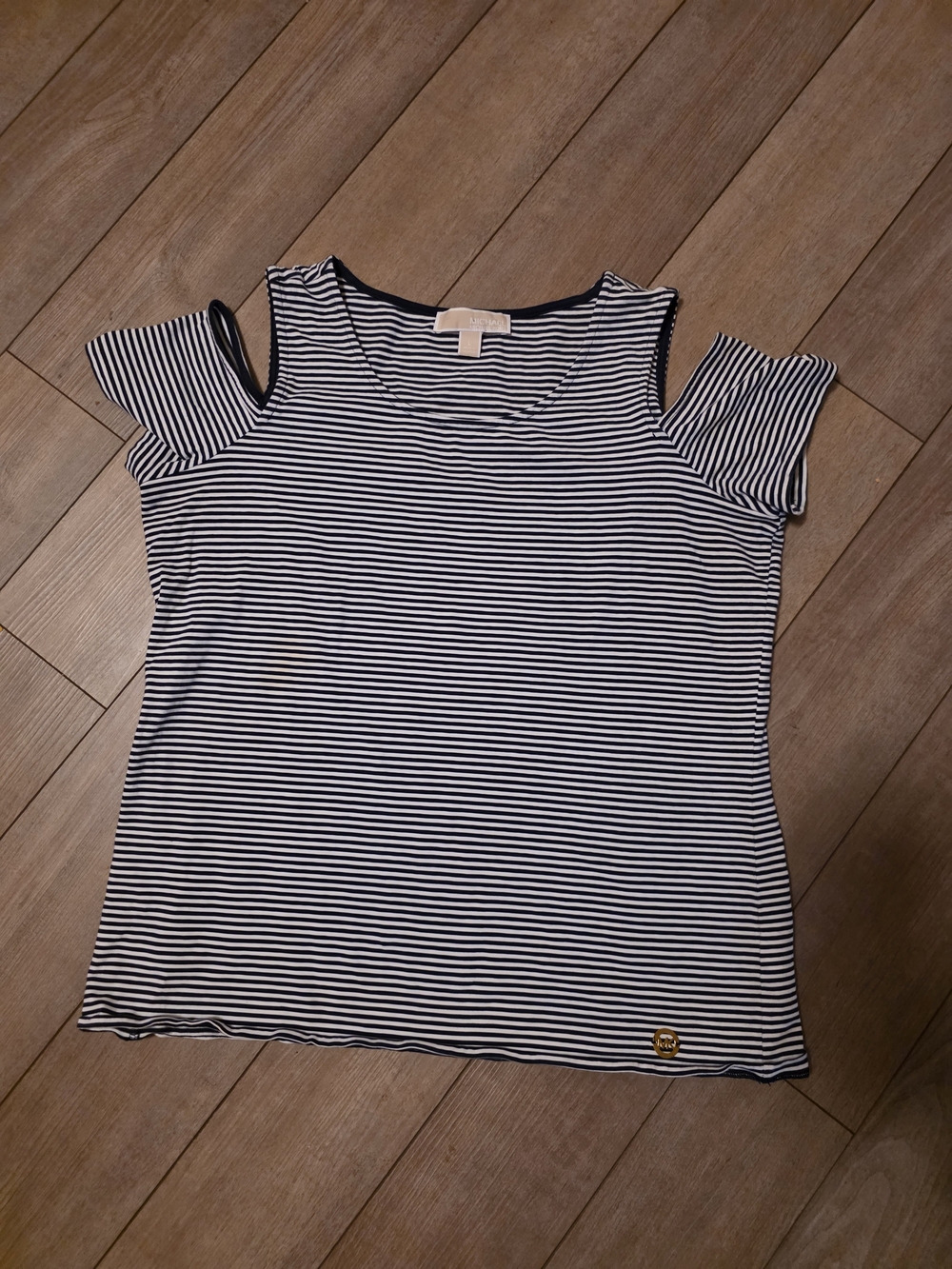 MICHAEL Michael Kors Black & White Striped Cold-Shoulder Tee
